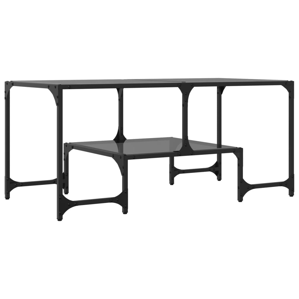 vidaXL Măsuță de cafea cu blat din sticlă neagră 98,5x50x45 cm oțel vidaXL Măsuță de cafea cu blat din sticlă neagră 98,5x50x45 cm oțel