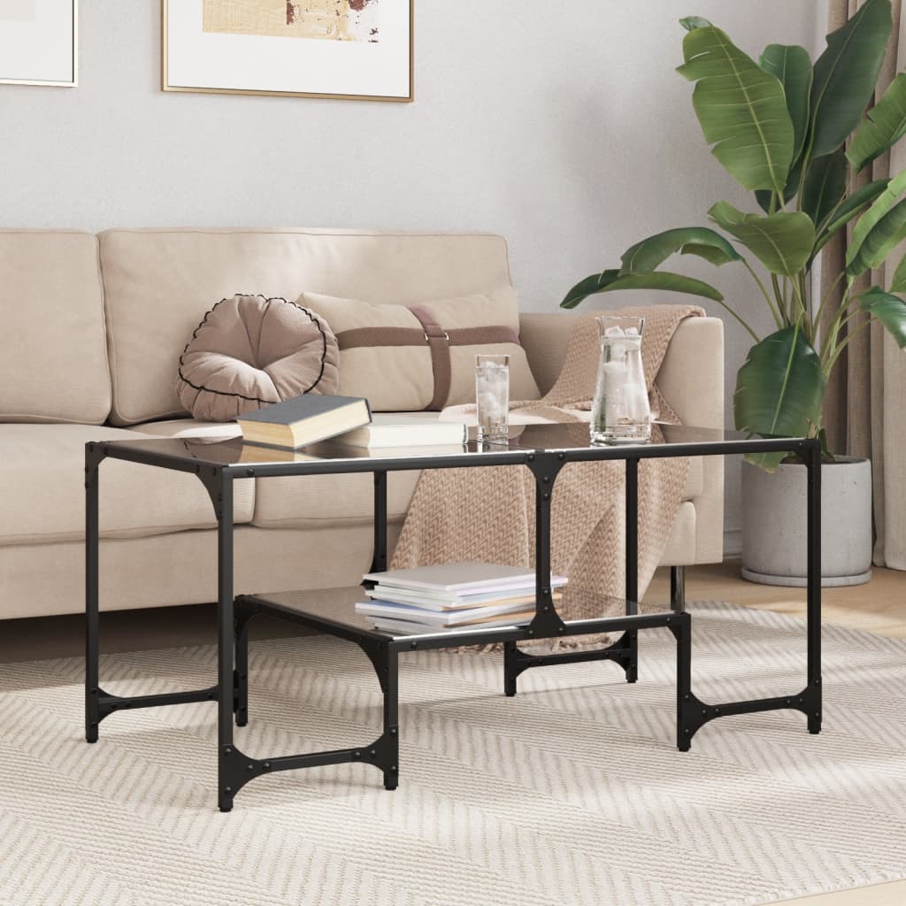 vidaXL Măsuță de cafea cu blat din sticlă neagră 98,5x50x45 cm oțel vidaXL Măsuță de cafea cu blat din sticlă neagră 98,5x50x45 cm oțel