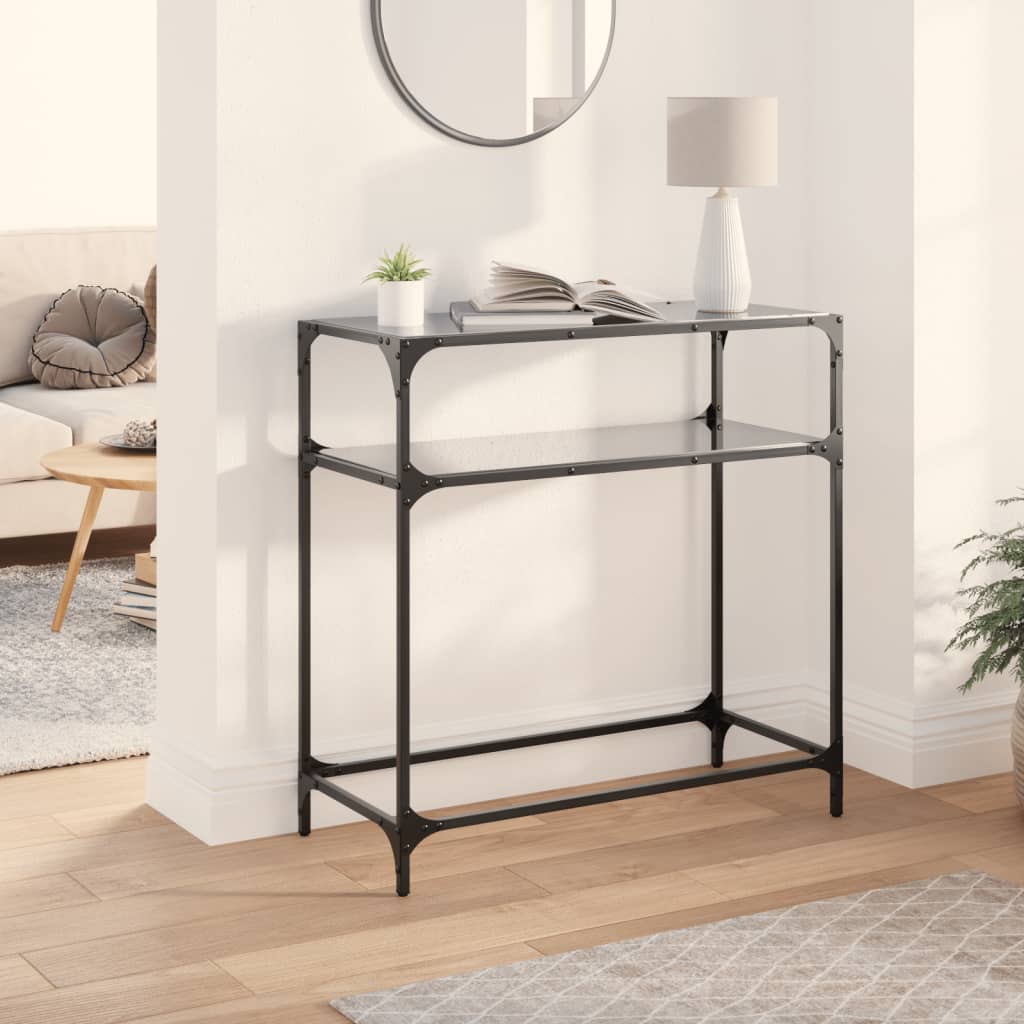 vidaXL Măsuță de cafea, blat din sticlă negră, 80x35x81 cm, oțel vidaXL Măsuță de cafea, blat din sticlă negră, 80x35x81 cm, oțel