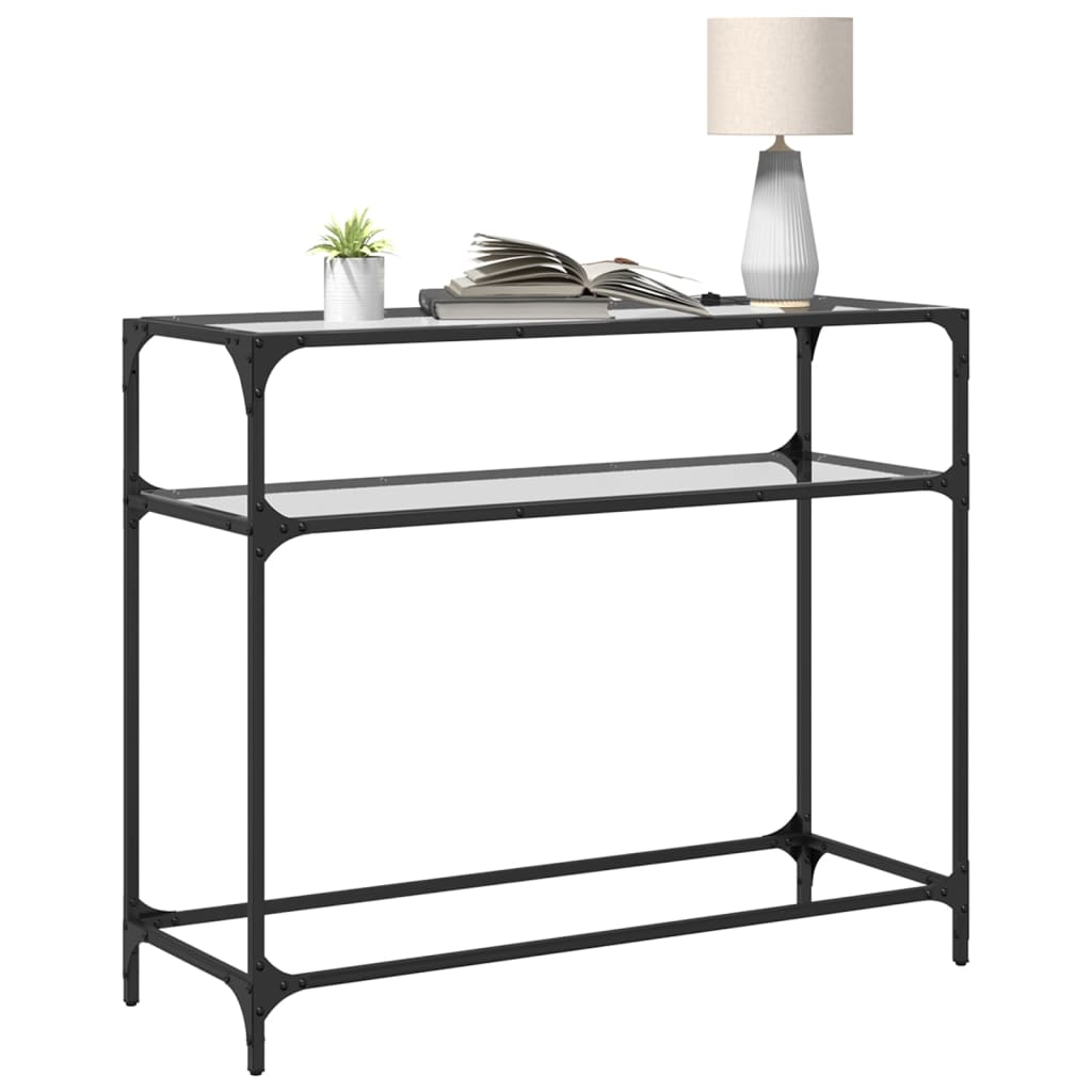 vidaXL Măsuță de cafea, blat din sticlă transparentă, 98x35x81 cm oțel vidaXL Măsuță de cafea, blat din sticlă transparentă, 98x35x81 cm oțel