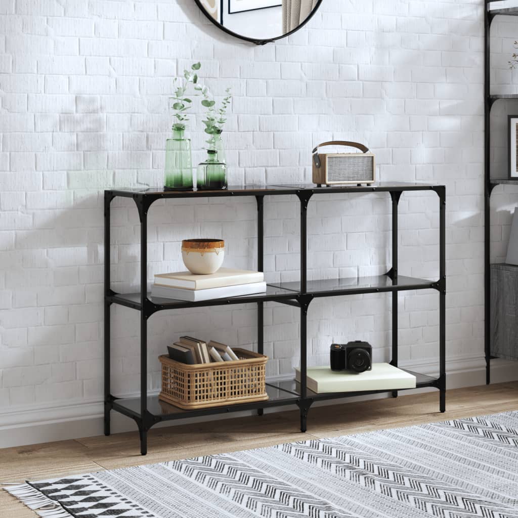 vidaXL Măsuță de cafea, blat din sticlă negră, 118,5x30x81 cm, oțel vidaXL Măsuță de cafea, blat din sticlă negră, 118,5x30x81 cm, oțel