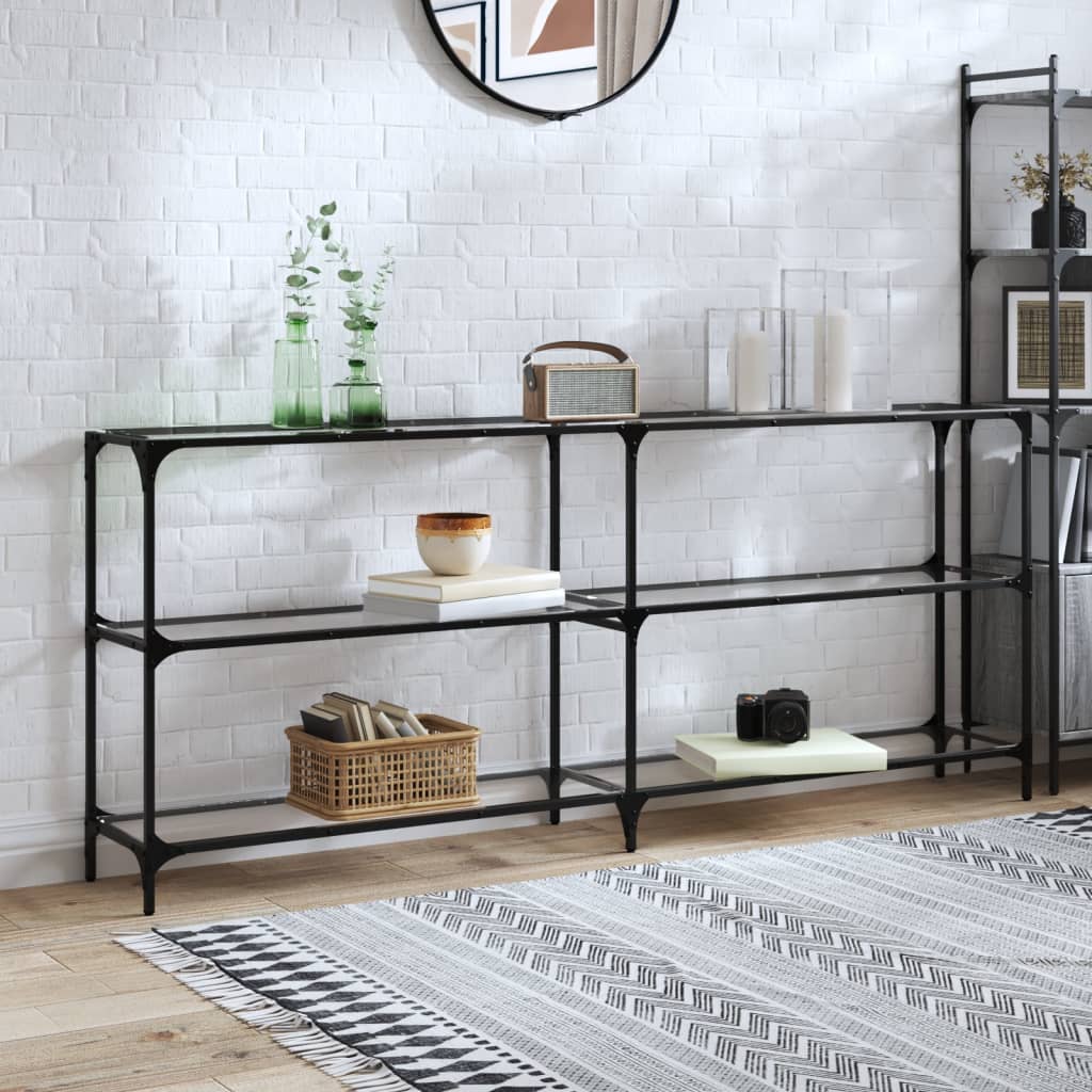 vidaXL Măsuță de cafea blat din sticlă transparentă 194,5x30x81cm oțel vidaXL Măsuță de cafea blat din sticlă transparentă 194,5x30x81cm oțel