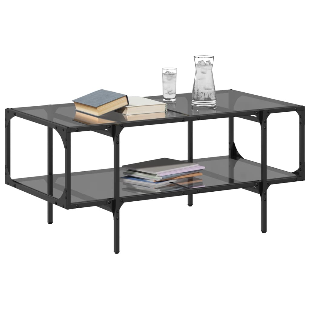 vidaXL Măsuță de cafea cu blat din sticlă neagră 98,5x50x45 cm oțel vidaXL Măsuță de cafea cu blat din sticlă neagră 98,5x50x45 cm oțel