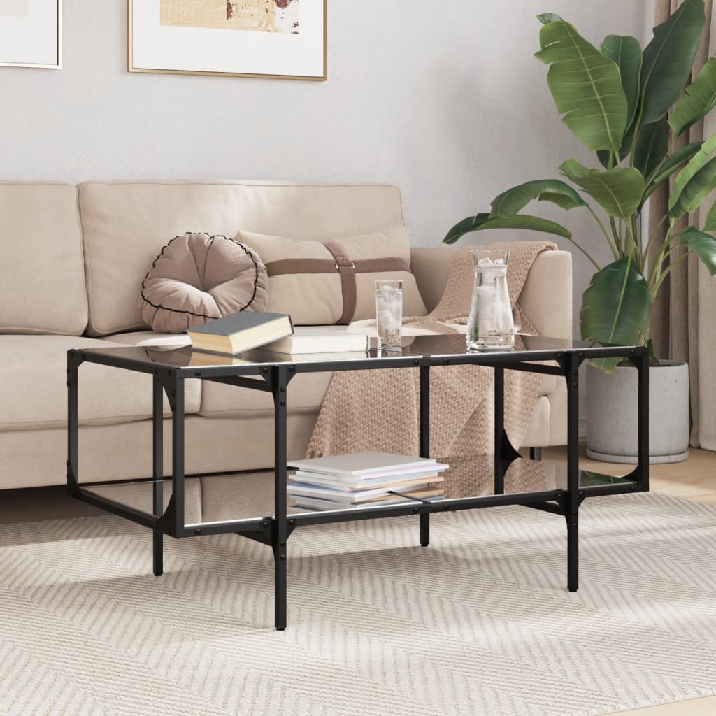 vidaXL Măsuță de cafea cu blat din sticlă neagră 98,5x50x45 cm oțel vidaXL Măsuță de cafea cu blat din sticlă neagră 98,5x50x45 cm oțel