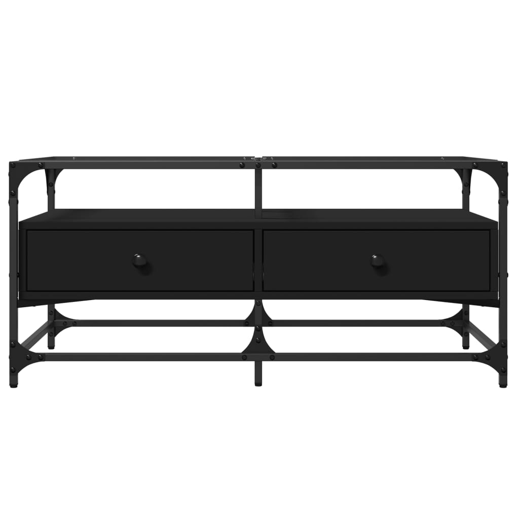 vidaXL Măsuță de cafea cu blat din sticlă negru 98,5x50x45 cm oțel vidaXL Măsuță de cafea cu blat din sticlă negru 98,5x50x45 cm oțel