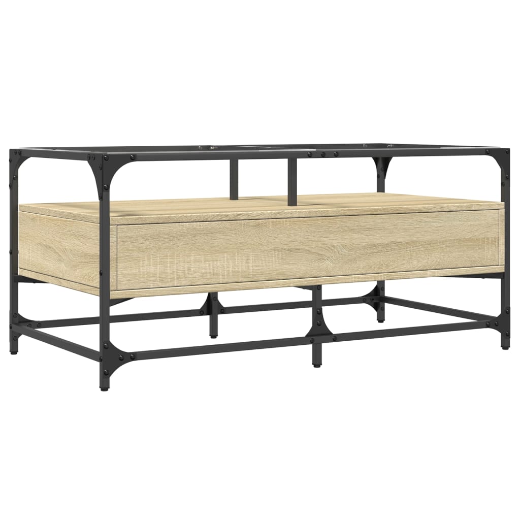 vidaXL Măsuță cafea cu blat din sticlă stejar sonoma 98,5x50x45cm oțel vidaXL Măsuță cafea cu blat din sticlă stejar sonoma 98,5x50x45cm oțel