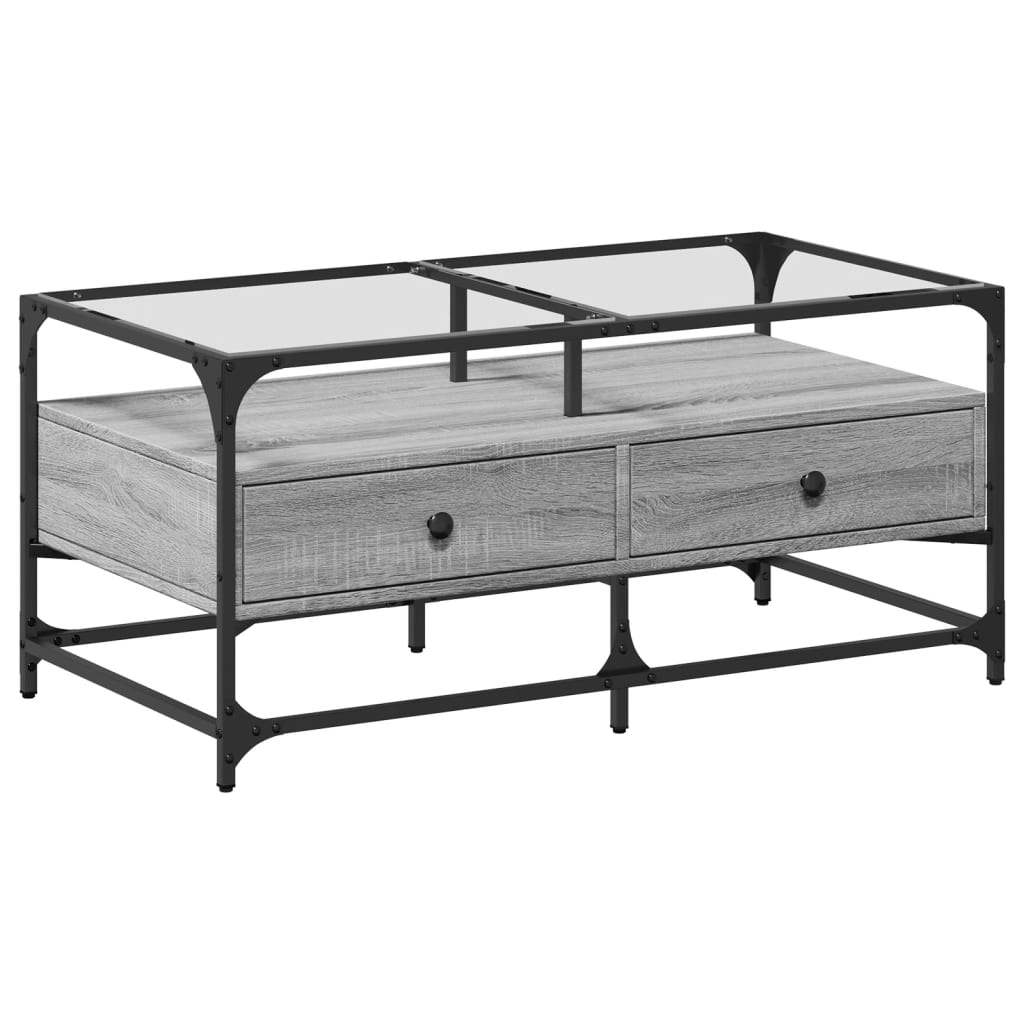 vidaXL Măsuță de cafea cu blat din sticlă gri sonoma 98,5x50x45cm oțel vidaXL Măsuță de cafea cu blat din sticlă gri sonoma 98,5x50x45cm oțel