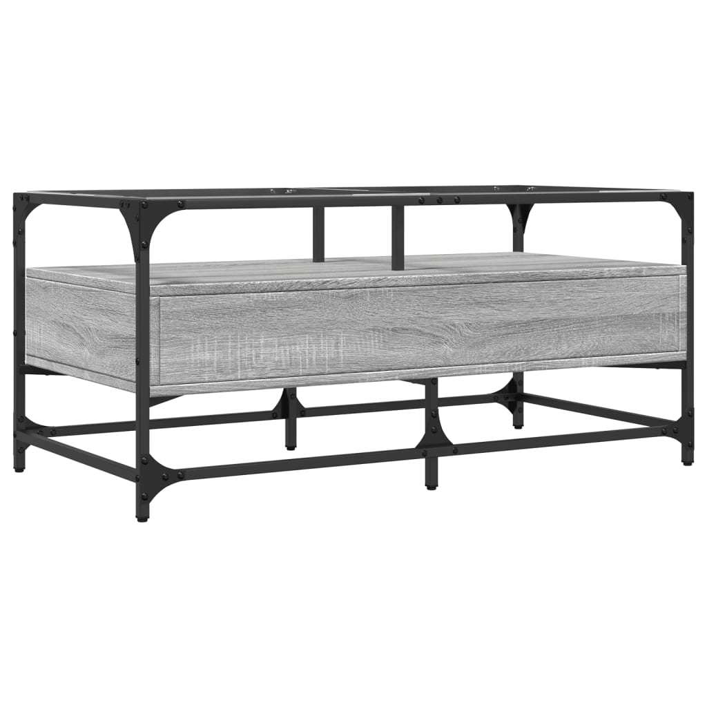 vidaXL Măsuță de cafea cu blat din sticlă gri sonoma 98,5x50x45cm oțel vidaXL Măsuță de cafea cu blat din sticlă gri sonoma 98,5x50x45cm oțel