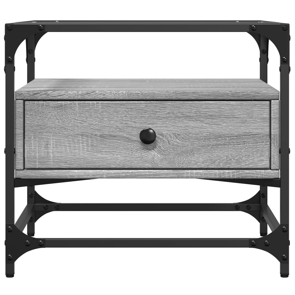 vidaXL Măsuță de cafea cu blat din sticlă gri sonoma 50x50x45 cm oțel