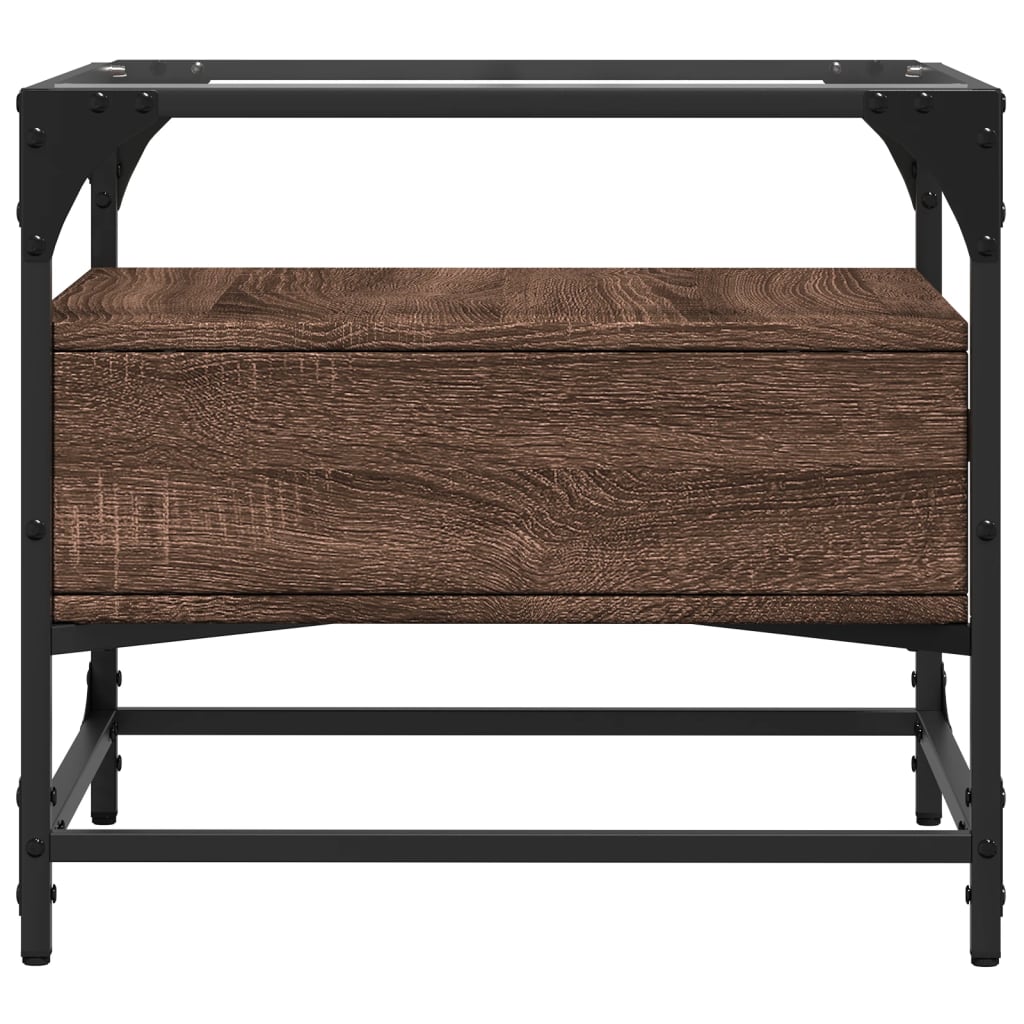 vidaXL Măsuță cafea cu blat din sticlă stejar maro 50x50x45 cm oțel vidaXL Măsuță cafea cu blat din sticlă stejar maro 50x50x45 cm oțel