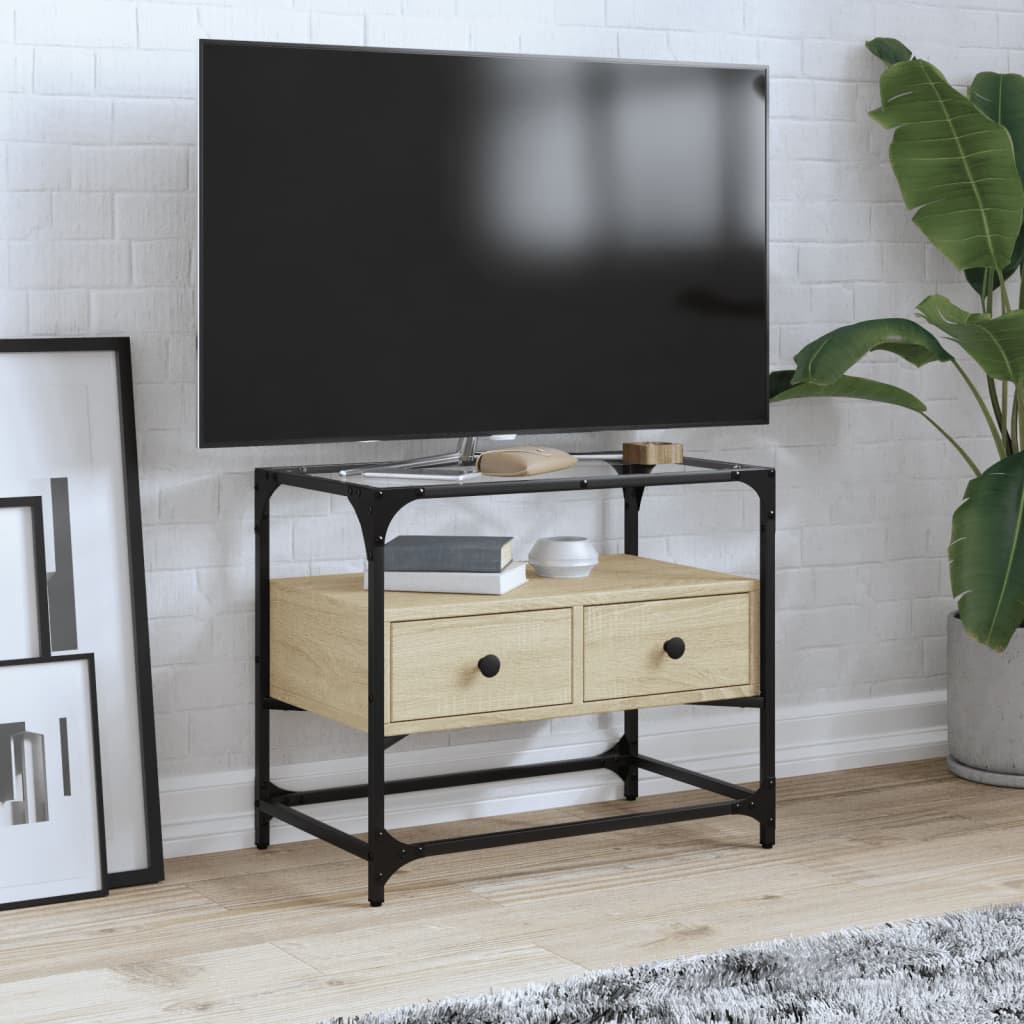 vidaXL Dulap TV blat sticlă, stejar sonoma, 60x35x51 cm lemn prelucrat