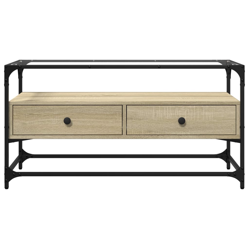 vidaXL Dulap TV blat sticlă, stejar sonoma, 98x35x51 cm lemn prelucrat