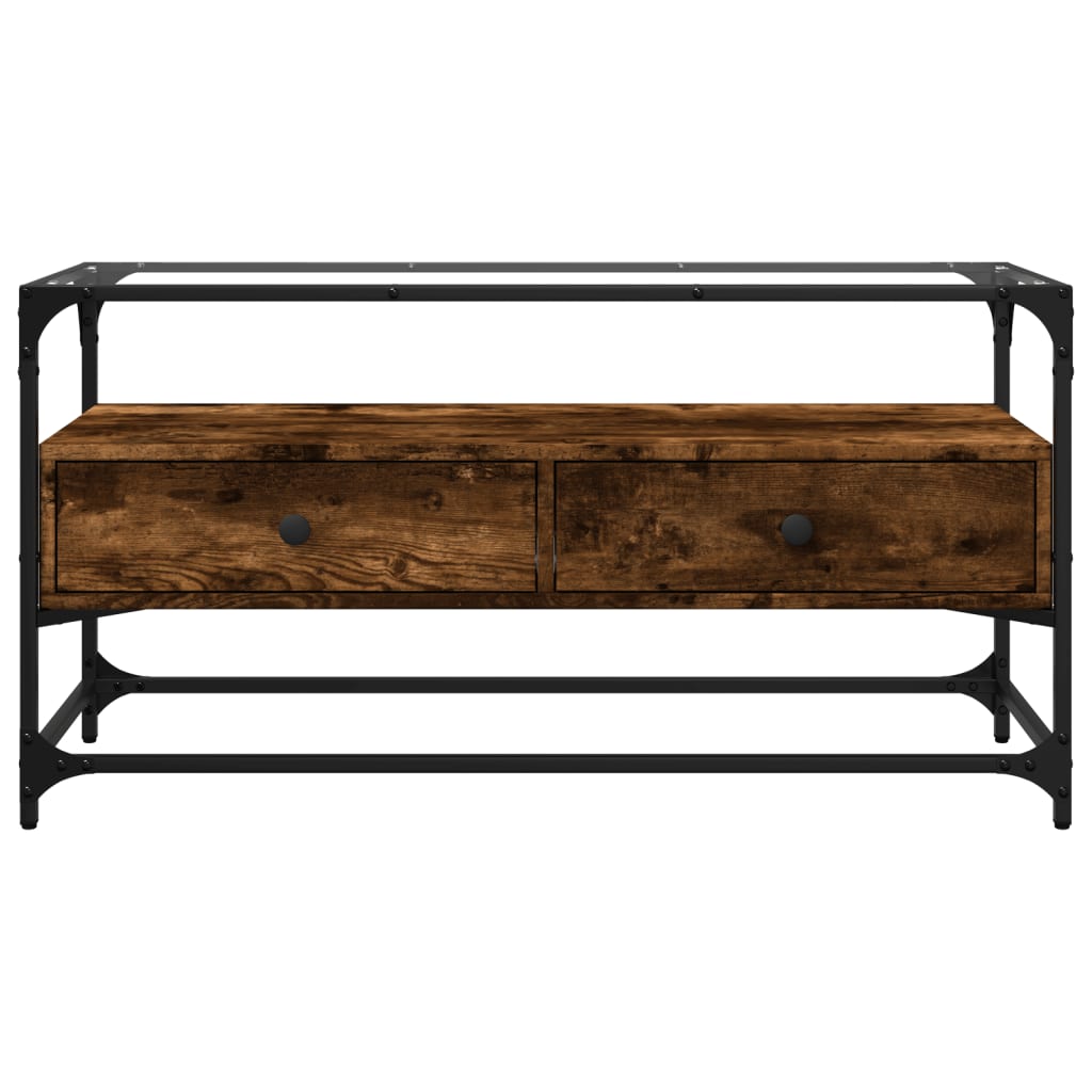 vidaXL Dulap TV blat sticlă stejar fumuriu 98x35x51 cm lemn prelucrat