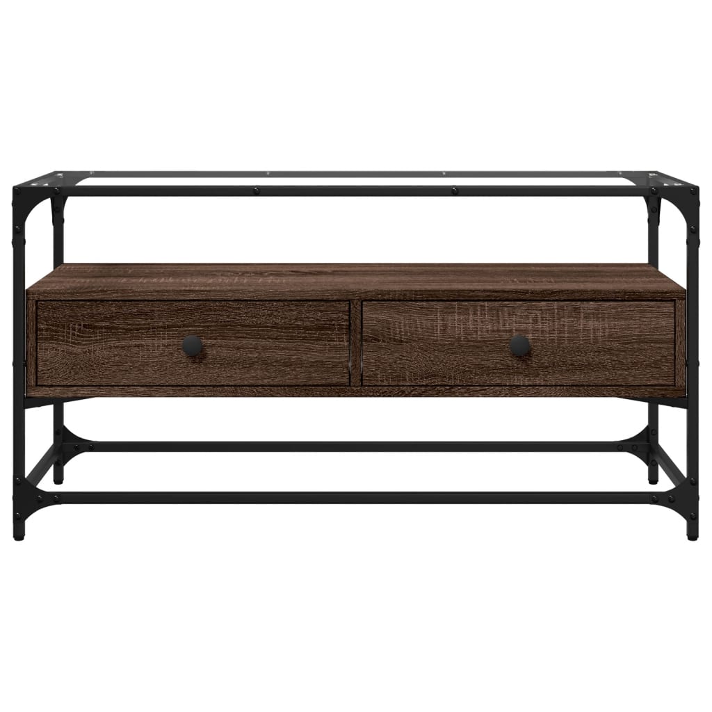vidaXL Dulap TV blat sticlă, stejar maro, 98x35x51 cm lemn prelucrat