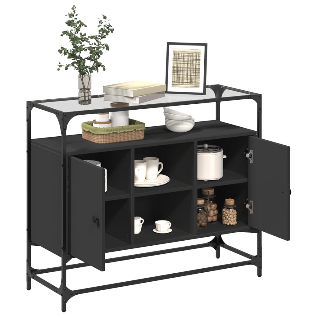vidaXL Dulap, blat din sticlă negru 98x35x81 cm lemn prelucrat vidaXL Dulap, blat din sticlă negru 98x35x81 cm lemn prelucrat