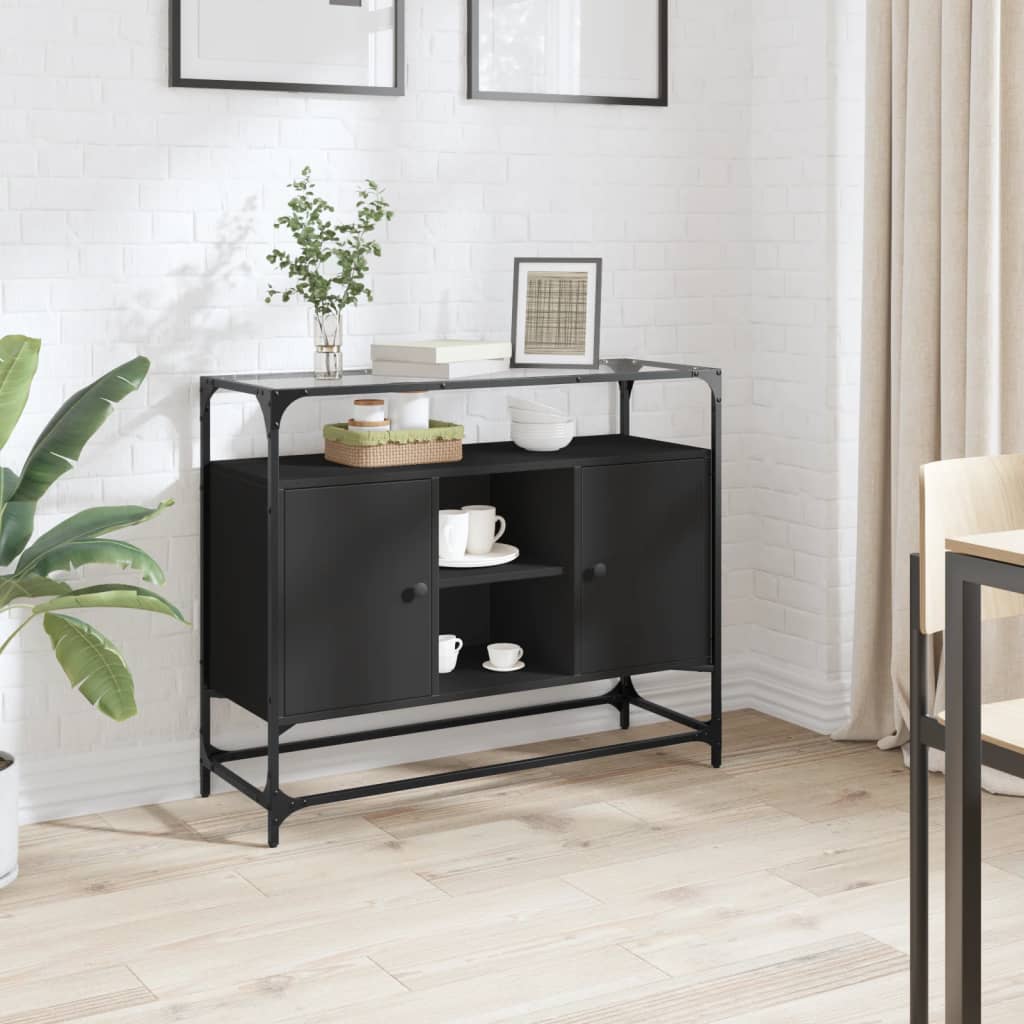vidaXL Dulap, blat din sticlă negru 98x35x81 cm lemn prelucrat vidaXL Dulap, blat din sticlă negru 98x35x81 cm lemn prelucrat