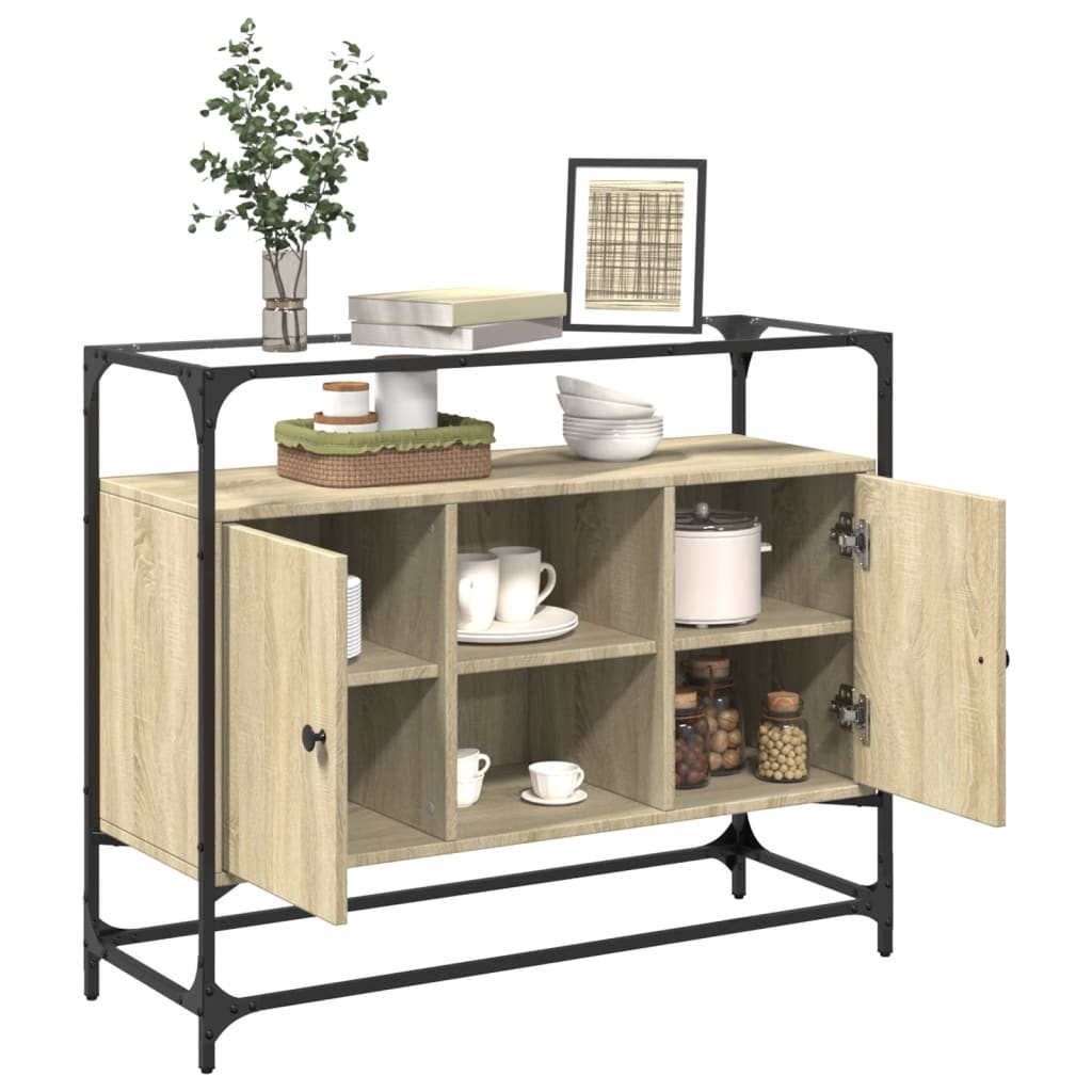 vidaXL Dulap, blat din sticlă stejar sonoma 98x35x81 cm lemn prelucrat
