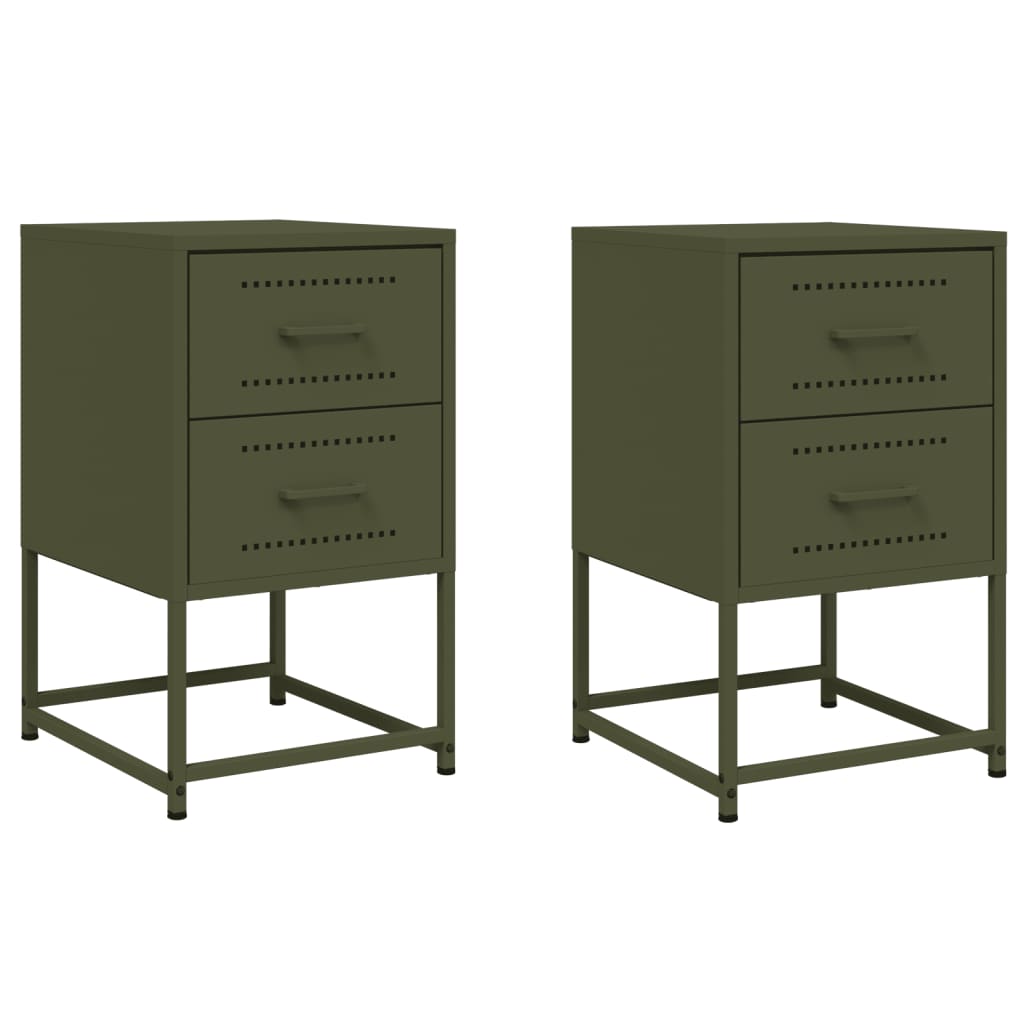 vidaXL Noptiere, 2 buc., verde olive, 36x39x60,5 cm, oțel vidaXL Noptiere, 2 buc., verde olive, 36x39x60,5 cm, oțel