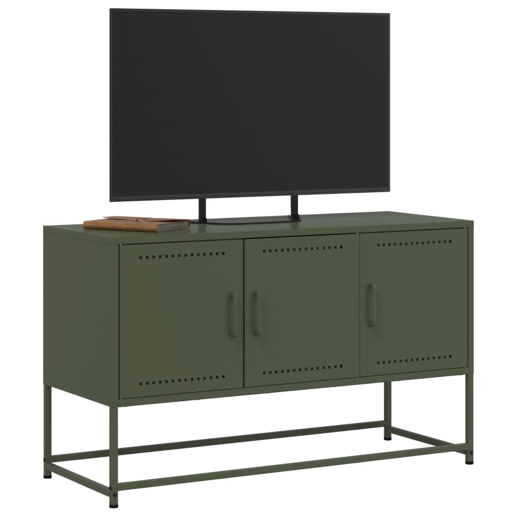vidaXL Dulap TV, verde măsliniu, 100,5x39x60,5 cm, oțel vidaXL Dulap TV, verde măsliniu, 100,5x39x60,5 cm, oțel