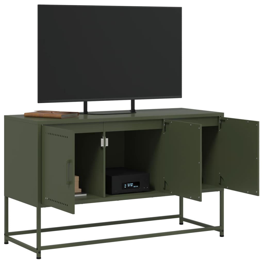 vidaXL Dulap TV, verde măsliniu, 100,5x39x60,5 cm, oțel vidaXL Dulap TV, verde măsliniu, 100,5x39x60,5 cm, oțel