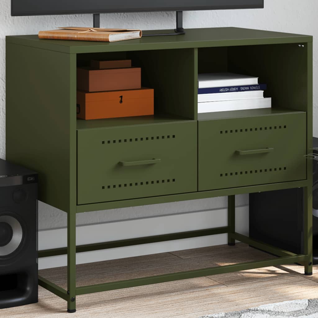 vidaXL Dulap TV, verde măsliniu, 68x39x60,5 cm, oțel vidaXL Dulap TV, verde măsliniu, 68x39x60,5 cm, oțel