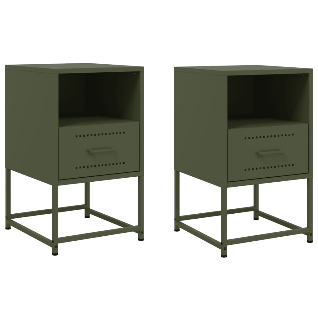 vidaXL Noptiere, 2 buc., verde olive, 36x39x60,5 cm, oțel vidaXL Noptiere, 2 buc., verde olive, 36x39x60,5 cm, oțel