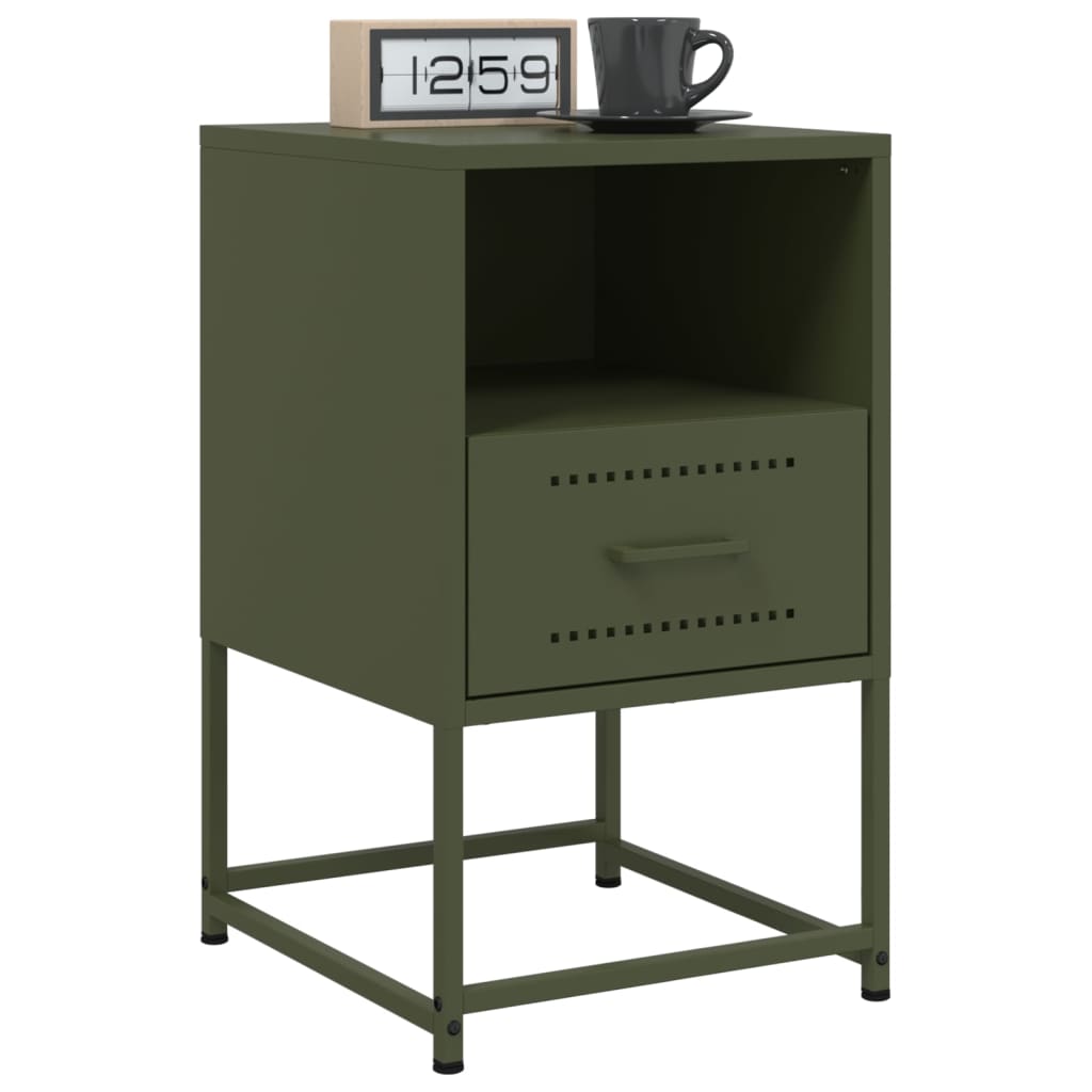 vidaXL Noptiere, 2 buc., verde olive, 36x39x60,5 cm, oțel vidaXL Noptiere, 2 buc., verde olive, 36x39x60,5 cm, oțel