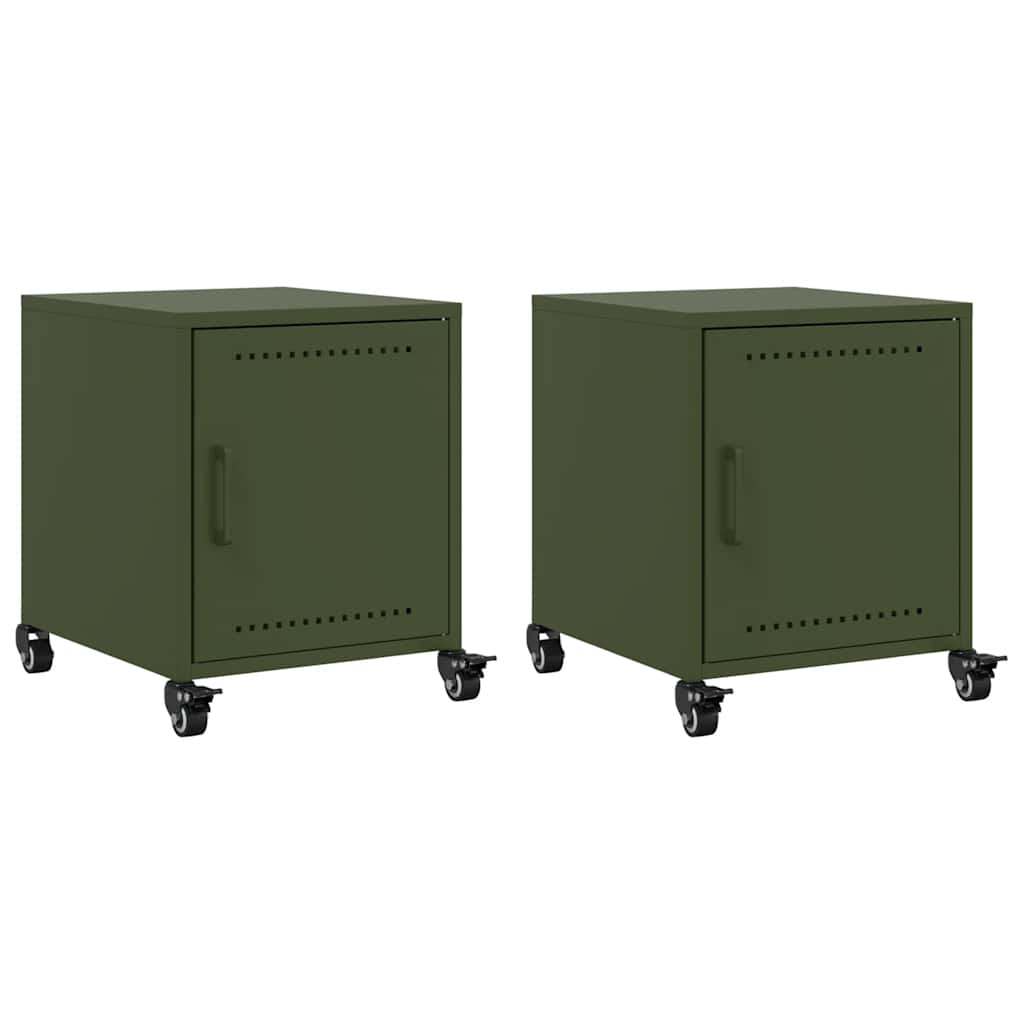 vidaXL Noptiere, 2 buc., verde olive, 36x39x43,5 cm, oțel vidaXL Noptiere, 2 buc., verde olive, 36x39x43,5 cm, oțel