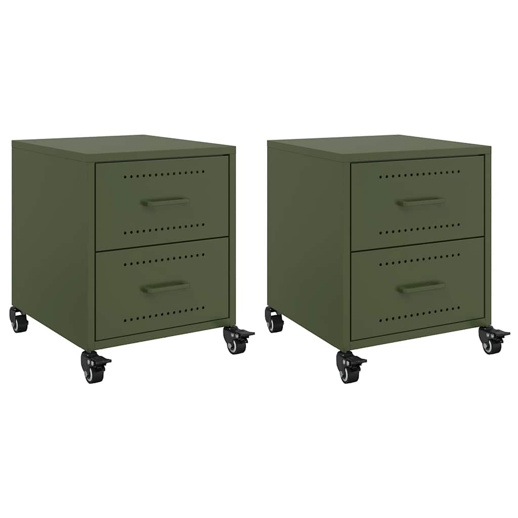 vidaXL Noptiere, 2 buc., verde olive, 36x39x43,5 cm, oțel vidaXL Noptiere, 2 buc., verde olive, 36x39x43,5 cm, oțel