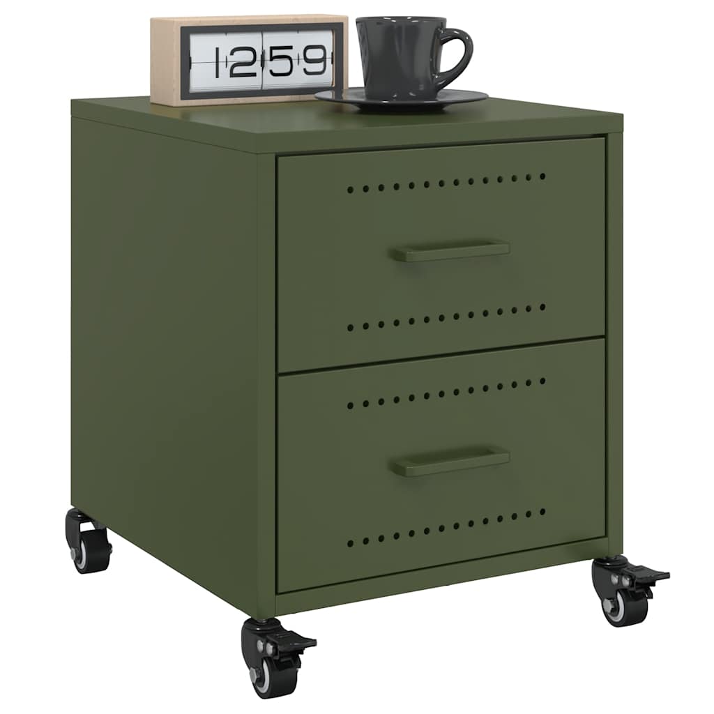 vidaXL Noptiere, 2 buc., verde olive, 36x39x43,5 cm, oțel vidaXL Noptiere, 2 buc., verde olive, 36x39x43,5 cm, oțel