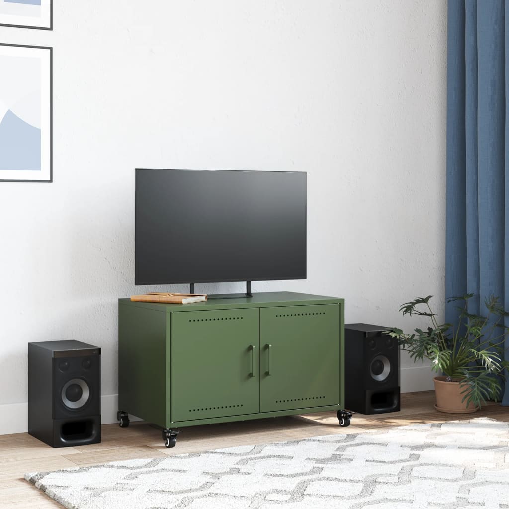 vidaXL Dulap TV, verde măsliniu, 68x39x43,5 cm, oțel vidaXL Dulap TV, verde măsliniu, 68x39x43,5 cm, oțel