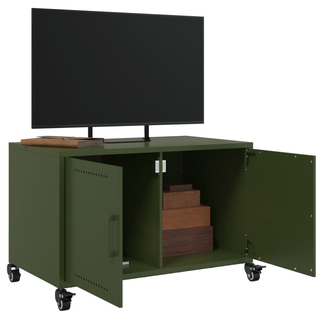 vidaXL Dulap TV, verde măsliniu, 68x39x43,5 cm, oțel vidaXL Dulap TV, verde măsliniu, 68x39x43,5 cm, oțel