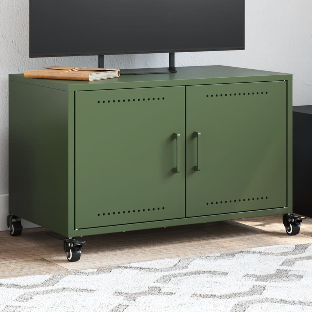 vidaXL Dulap TV, verde măsliniu, 68x39x43,5 cm, oțel vidaXL Dulap TV, verde măsliniu, 68x39x43,5 cm, oțel