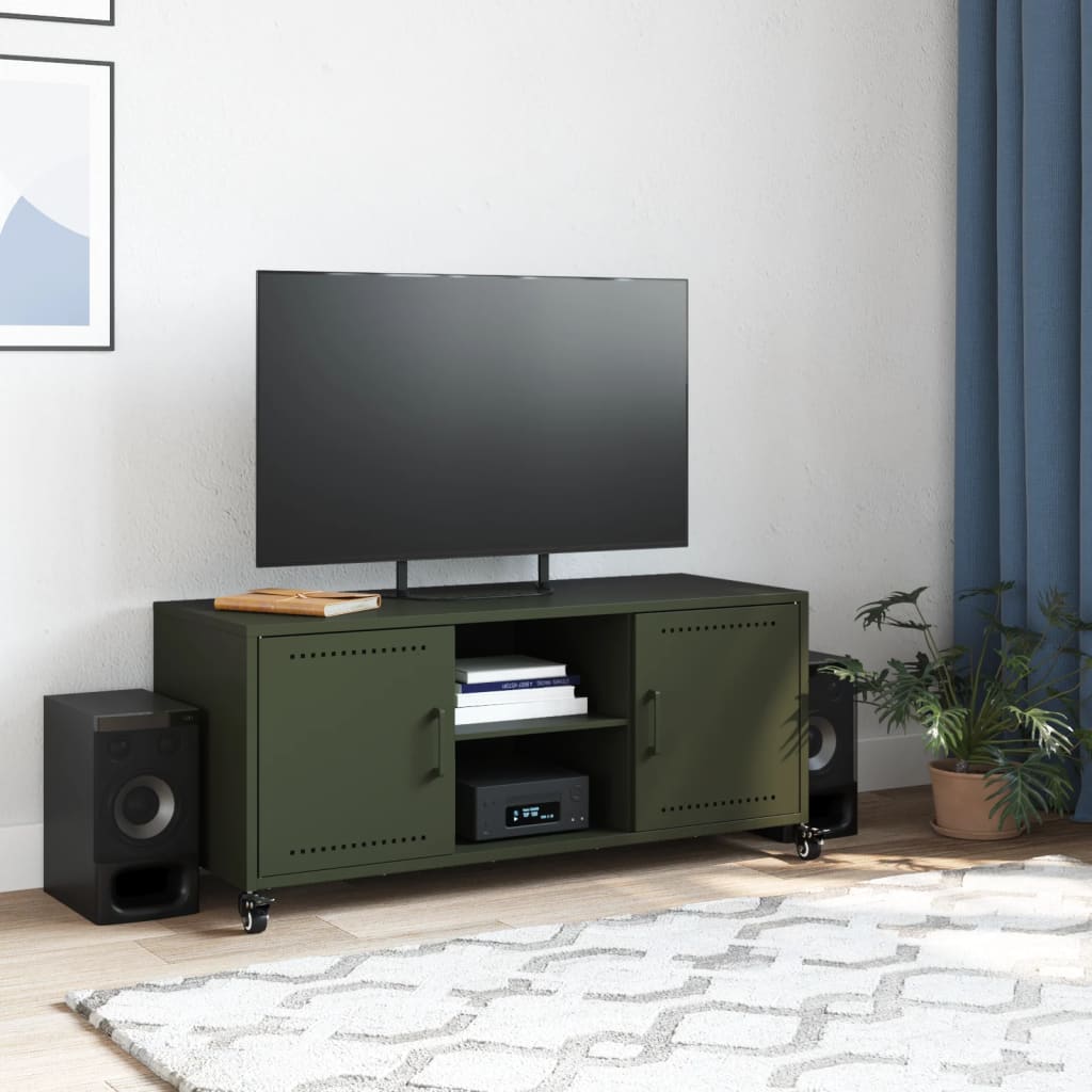 vidaXL Dulap TV, verde măsliniu, 100,5x39x43,5 cm, oțel vidaXL Dulap TV, verde măsliniu, 100,5x39x43,5 cm, oțel