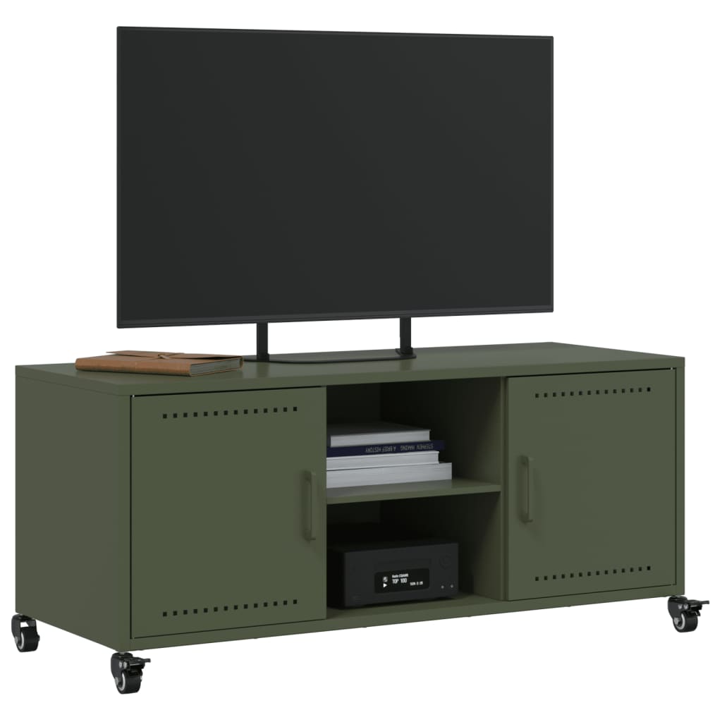 vidaXL Dulap TV, verde măsliniu, 100,5x39x43,5 cm, oțel vidaXL Dulap TV, verde măsliniu, 100,5x39x43,5 cm, oțel