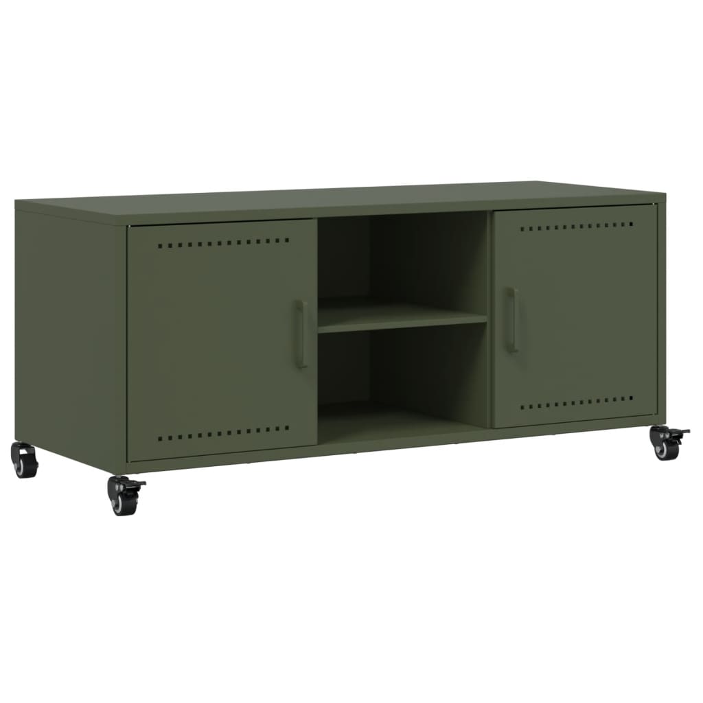 vidaXL Dulap TV, verde măsliniu, 100,5x39x43,5 cm, oțel vidaXL Dulap TV, verde măsliniu, 100,5x39x43,5 cm, oțel