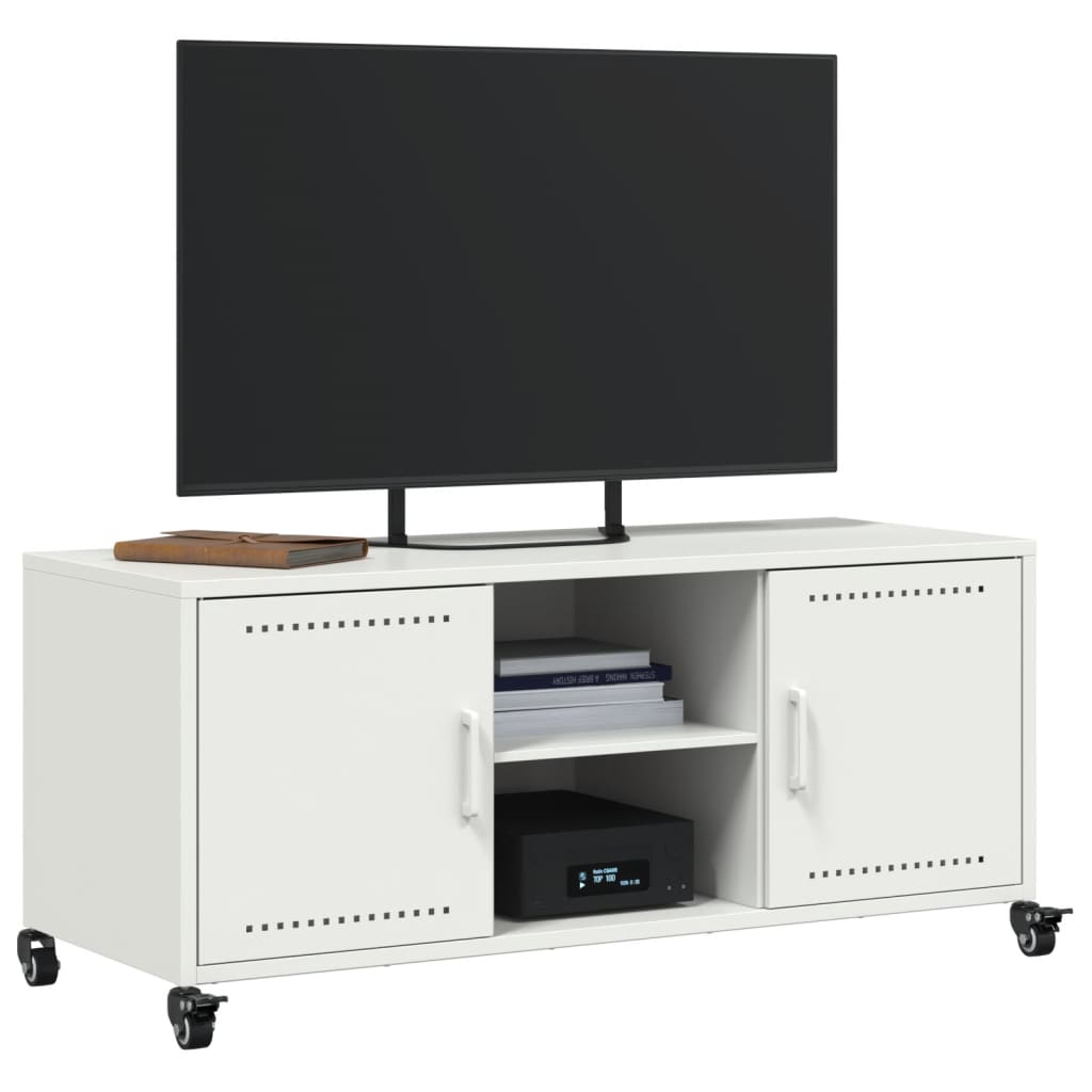 vidaXL Dulap TV, alb, 100,5x39x43,5 cm, oțel vidaXL Dulap TV, alb, 100,5x39x43,5 cm, oțel