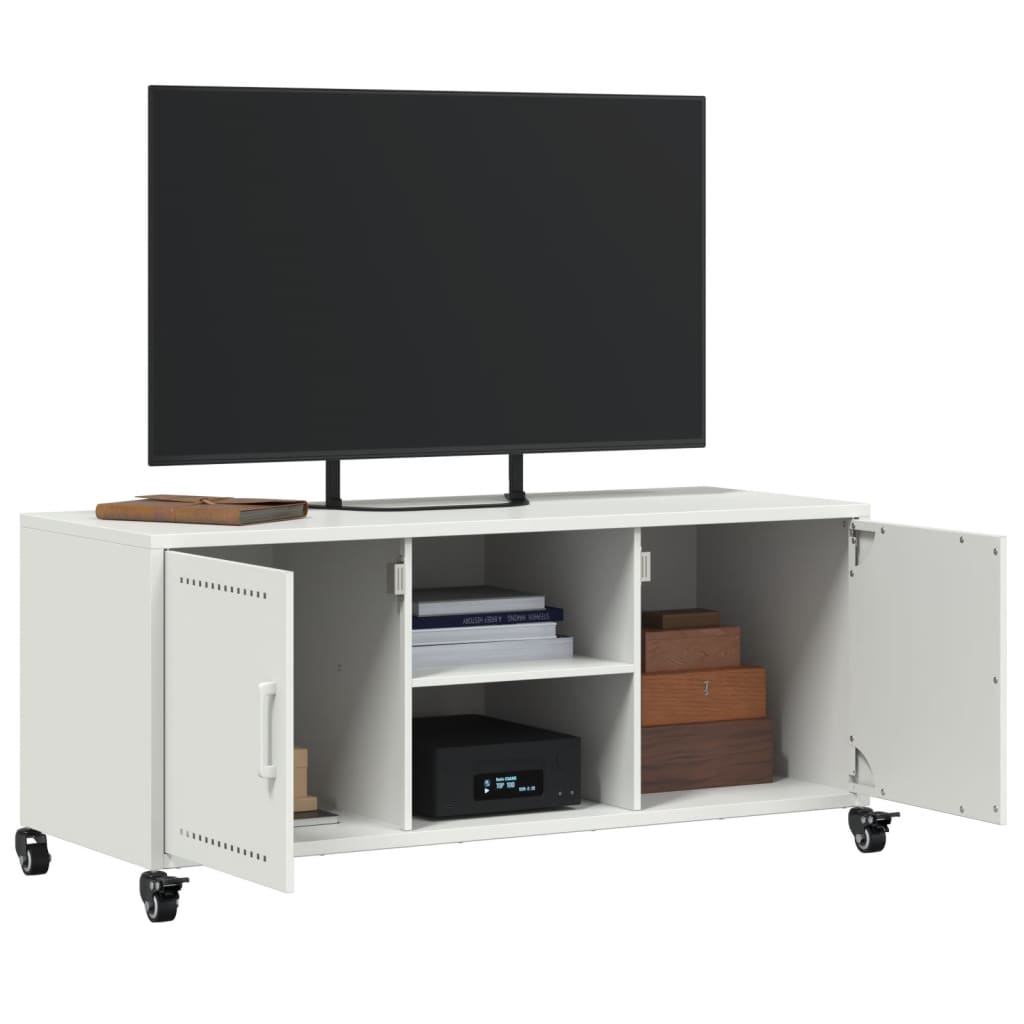vidaXL Dulap TV, alb, 100,5x39x43,5 cm, oțel vidaXL Dulap TV, alb, 100,5x39x43,5 cm, oțel