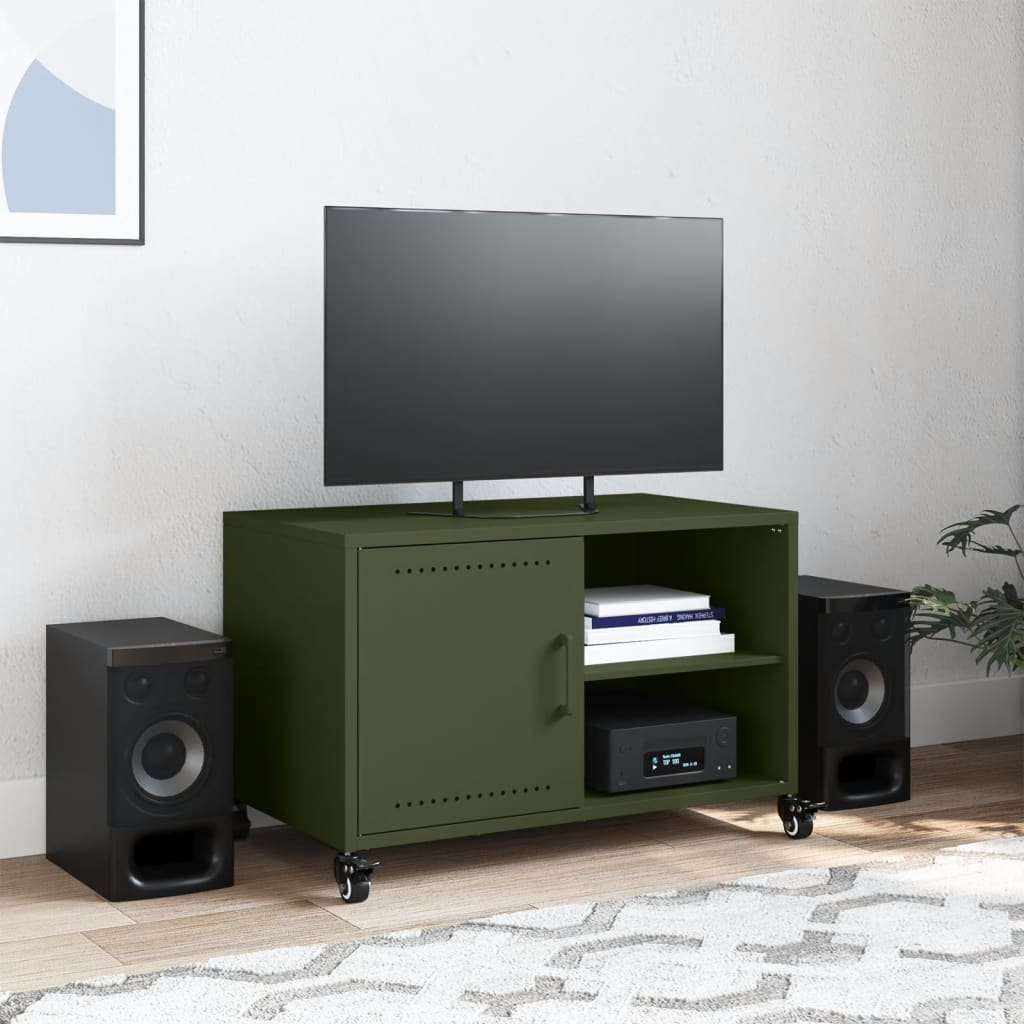 vidaXL Dulap TV, verde măsliniu, 68x39x43,5 cm, oțel vidaXL Dulap TV, verde măsliniu, 68x39x43,5 cm, oțel