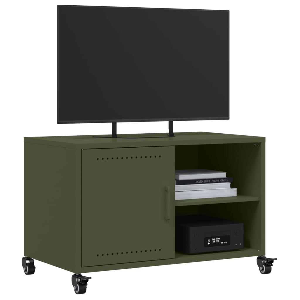 vidaXL Dulap TV, verde măsliniu, 68x39x43,5 cm, oțel vidaXL Dulap TV, verde măsliniu, 68x39x43,5 cm, oțel