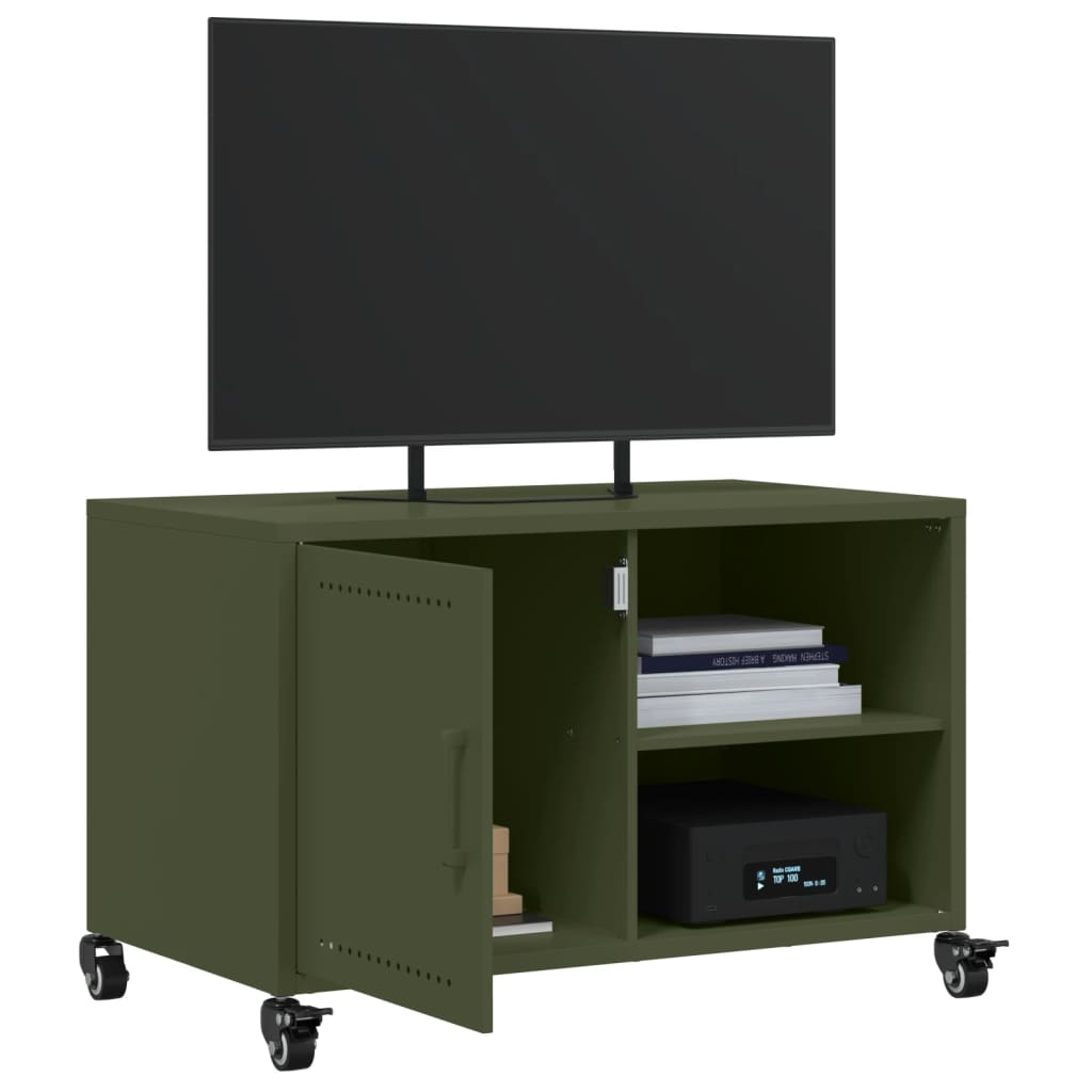 vidaXL Dulap TV, verde măsliniu, 68x39x43,5 cm, oțel vidaXL Dulap TV, verde măsliniu, 68x39x43,5 cm, oțel