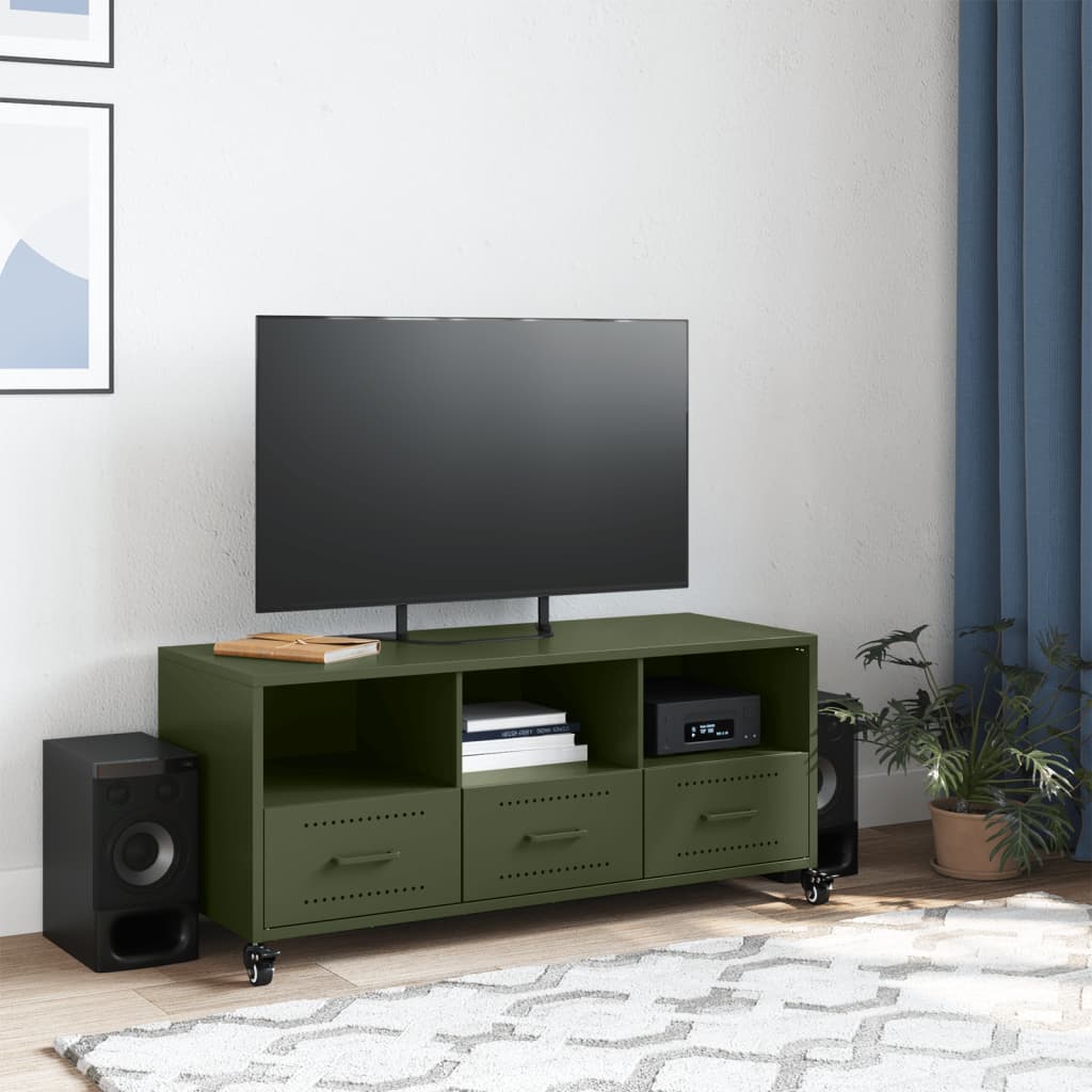 vidaXL Dulap TV, verde măsliniu, 100,5x39x43,5 cm, oțel vidaXL Dulap TV, verde măsliniu, 100,5x39x43,5 cm, oțel