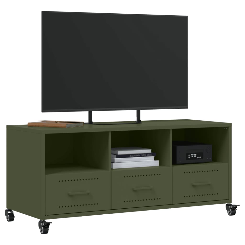 vidaXL Dulap TV, verde măsliniu, 100,5x39x43,5 cm, oțel vidaXL Dulap TV, verde măsliniu, 100,5x39x43,5 cm, oțel