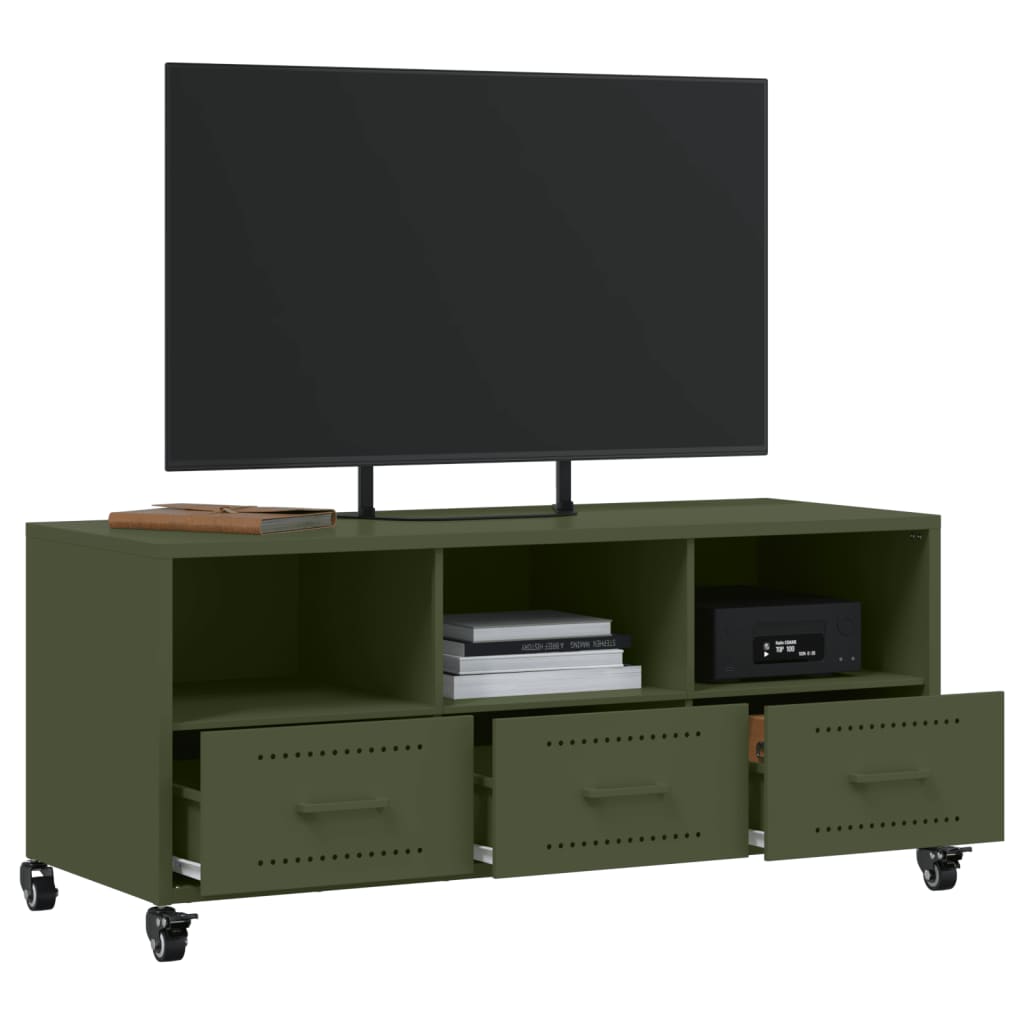 vidaXL Dulap TV, verde măsliniu, 100,5x39x43,5 cm, oțel vidaXL Dulap TV, verde măsliniu, 100,5x39x43,5 cm, oțel