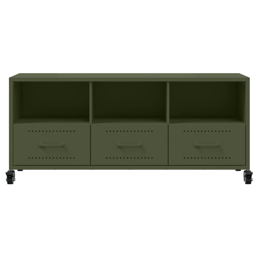 vidaXL Dulap TV, verde măsliniu, 100,5x39x43,5 cm, oțel vidaXL Dulap TV, verde măsliniu, 100,5x39x43,5 cm, oțel