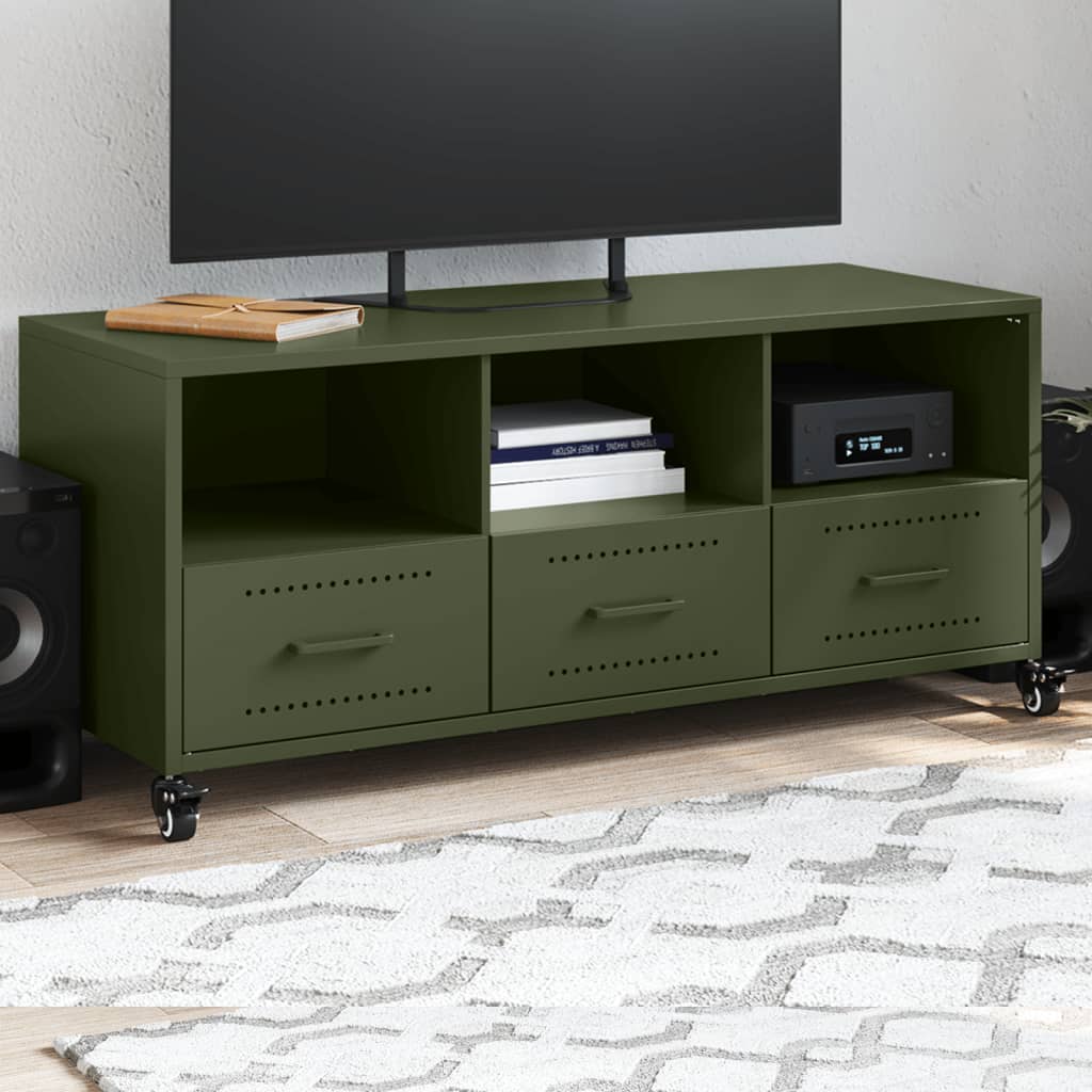 vidaXL Dulap TV, verde măsliniu, 100,5x39x43,5 cm, oțel vidaXL Dulap TV, verde măsliniu, 100,5x39x43,5 cm, oțel