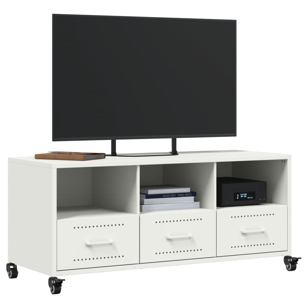 vidaXL Dulap TV, alb, 100,5x39x43,5 cm, oțel vidaXL Dulap TV, alb, 100,5x39x43,5 cm, oțel