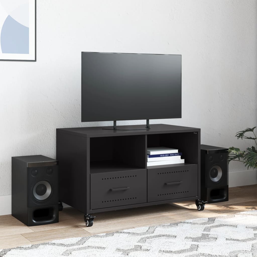 vidaXL Dulap TV, negru, 68x39x43,5 cm, oțel vidaXL Dulap TV, negru, 68x39x43,5 cm, oțel