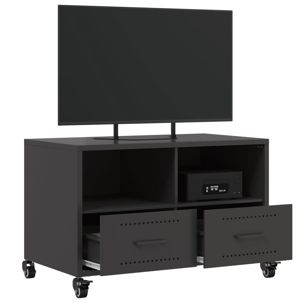 vidaXL Dulap TV, negru, 68x39x43,5 cm, oțel vidaXL Dulap TV, negru, 68x39x43,5 cm, oțel
