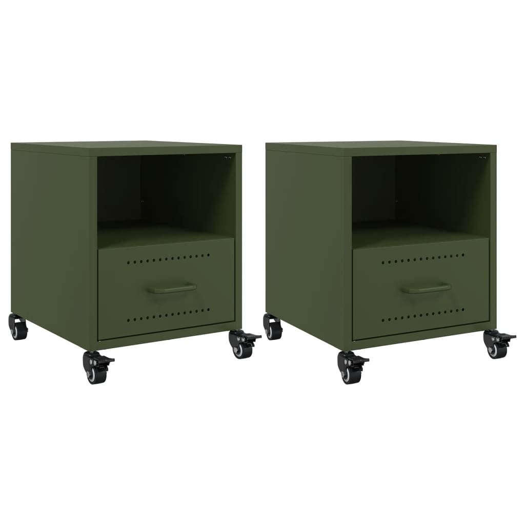 vidaXL Noptiere, 2 buc., verde olive, 36x39x43,5 cm, oțel vidaXL Noptiere, 2 buc., verde olive, 36x39x43,5 cm, oțel